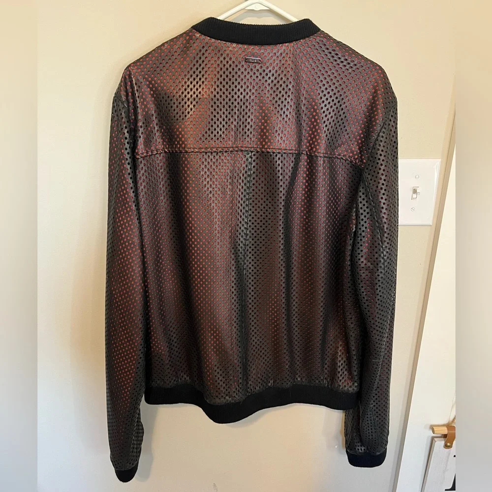 Vintage Adidas SLVR Perforated Lamb Leather Bomber Jacket - Picture 6 of 9